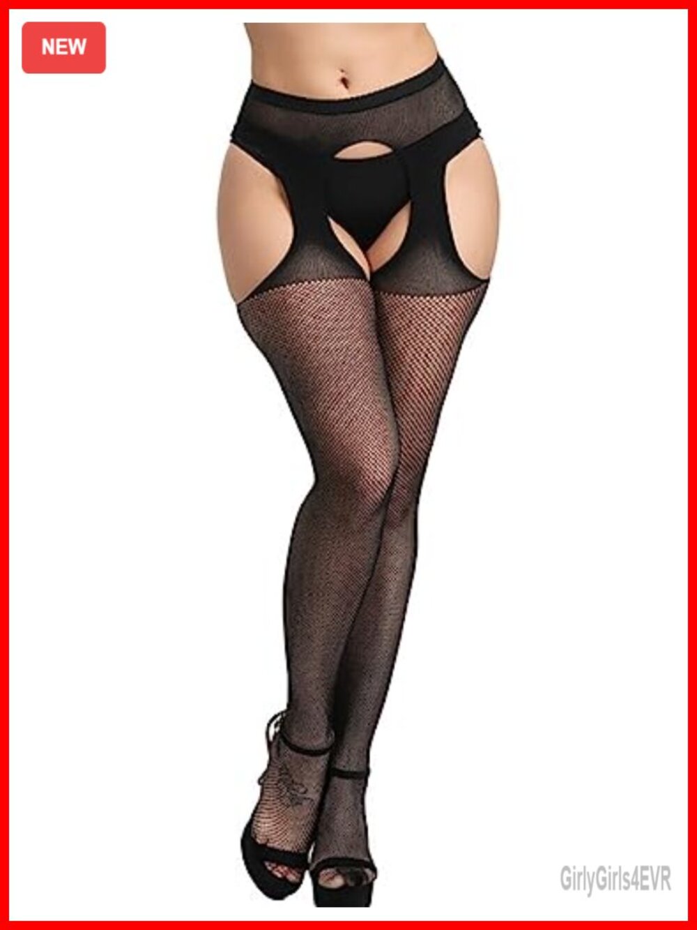 Kikoroco Women's Garter Belt Fishnet Tights High Waisted Suspender Pantyhose